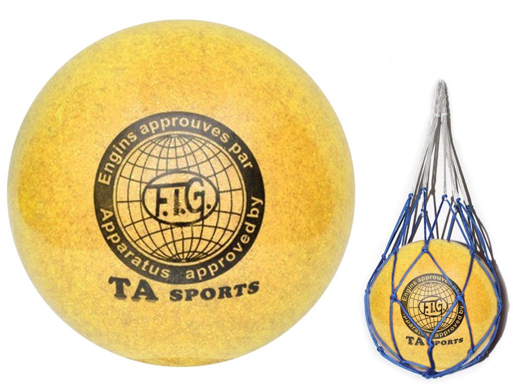Мяч для художественной гимнастики. Диаметр 15 см. Цвет жёлтый с добавлением глиттера. К мячу прилагается сетка для переноски. :(Т12):