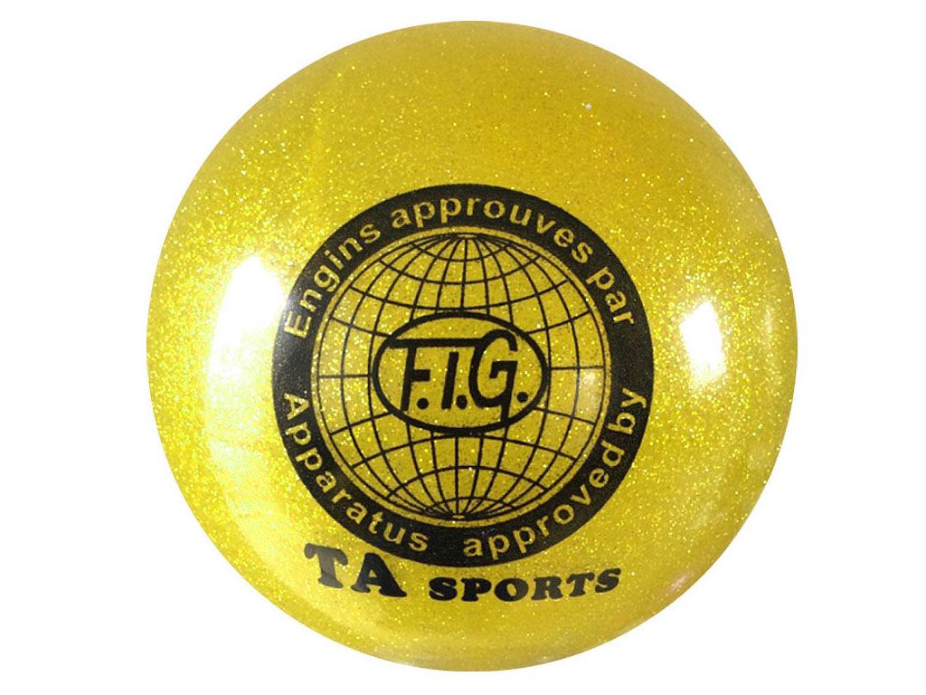 Мяч для художественной гимнастики силикон TA sport. Диамерт 19 см. Цвет жёлтый с добавлением глиттера. К мячу прилагается сетка для переноски. :(Т9):