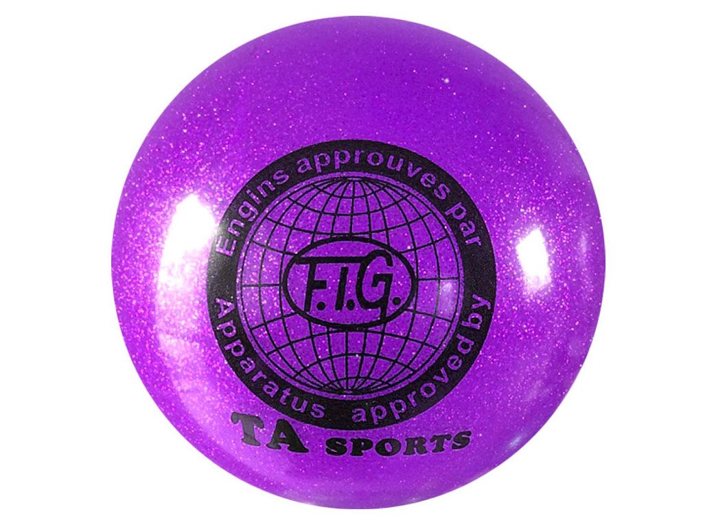 Мяч для художественной гимнастики силикон TA sport. Диамерт 19 см. Цвет фиолетовый с добавлением глиттера. К мячу прилагается сетка для переноски. :(Т9):
