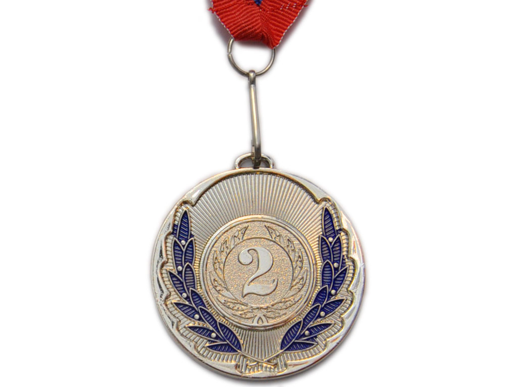 Медаль спортивная с лентой 2 место d - 5 см :508-2