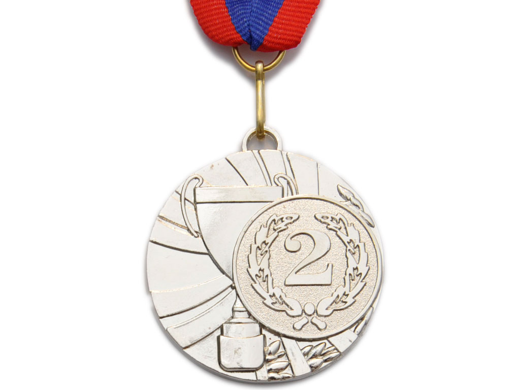 Медаль спортивная с лентой 2 место d - 5 см :5200-5