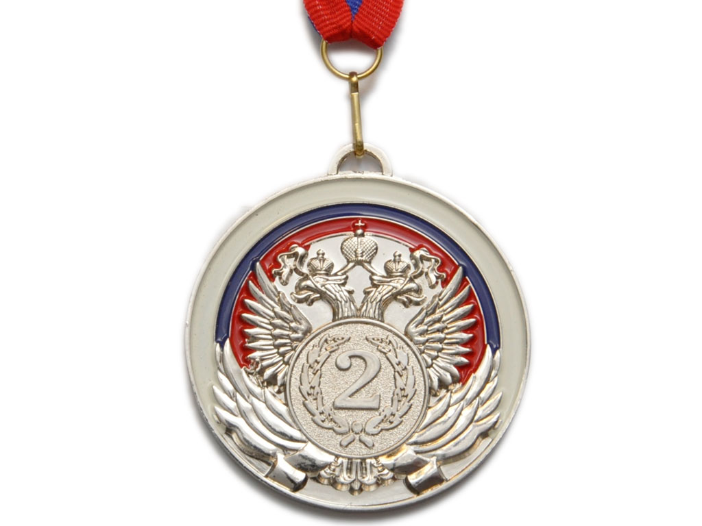Медаль спортивная с лентой 2 место d - 6,5 см :5201-5