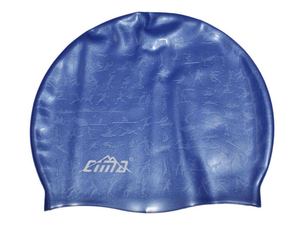 Шапочка для плавания буклированная спортивными пиктограммами. Метариал: силикон.  YM-SPORT