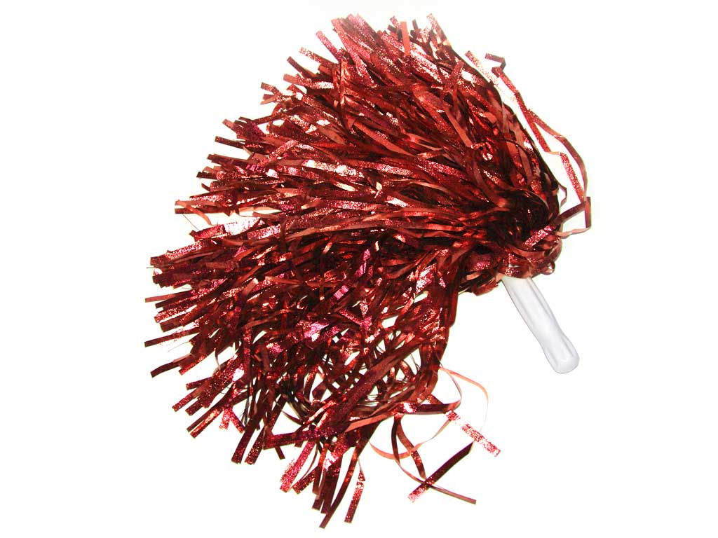 Помпоны для черлидинга металлизированные. Цвет красный. Ручка пластмассовая: длина 10 см, диаметр 2 см. SLB-40К