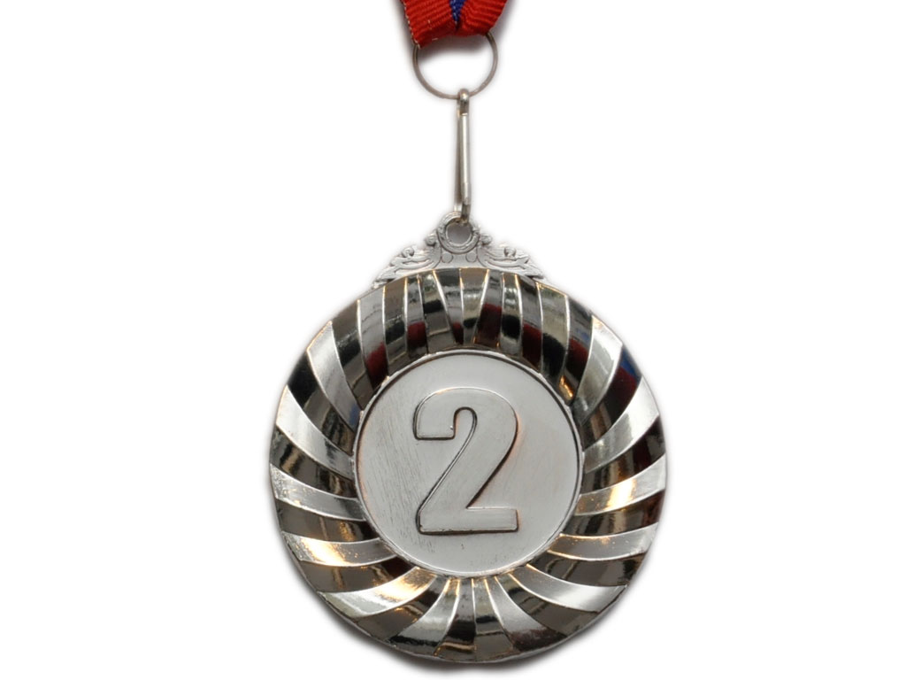 Медаль спортивная с лентой 2 место d - 6,5 см :Е03-2