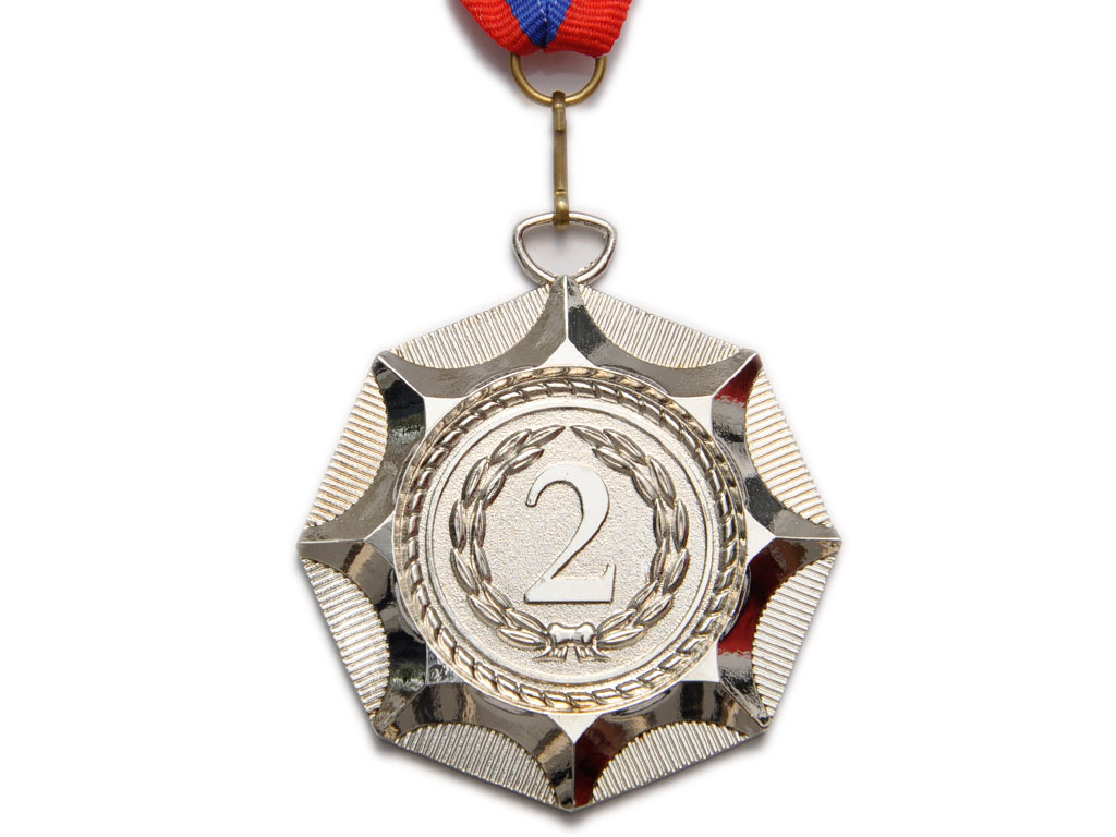 Медаль спортивная с лентой 2 место d - 6,5 см :Е04-2