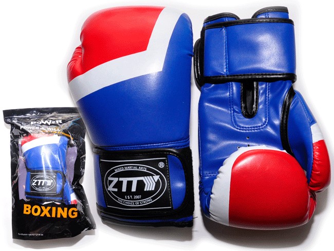 Перчатки боксёрские 6 oz: ZTQ-201-С Цвет - синий с красными и белыми вставками.