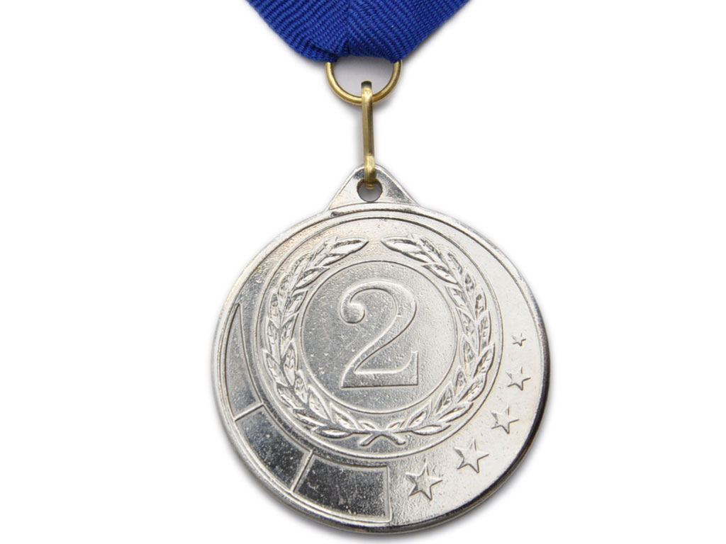 Медаль наградная с лентой за 2 место. Диаметр 5 см. МТ852-2