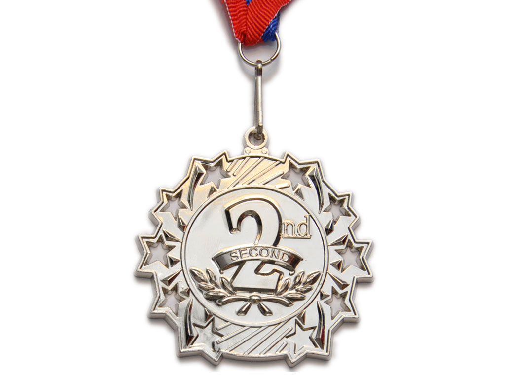Медаль спортивная с лентой 2 место d - 6 см :1803-2