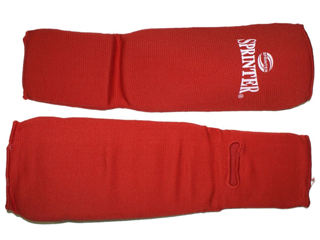 Защита ноги (для единоборств, от колена до пальцев, хлопок с эластиком,  поролон). Размер  L. Цвет: красный.