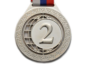 Медаль спортивная с лентой 2 место d - 7,5 см :5703-2 купить оптом у поставщика sprinter-opt.ru