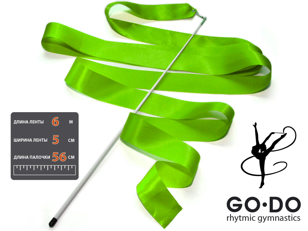 Лента гимнастическая с палочкой зелёная GO DO :PD-02