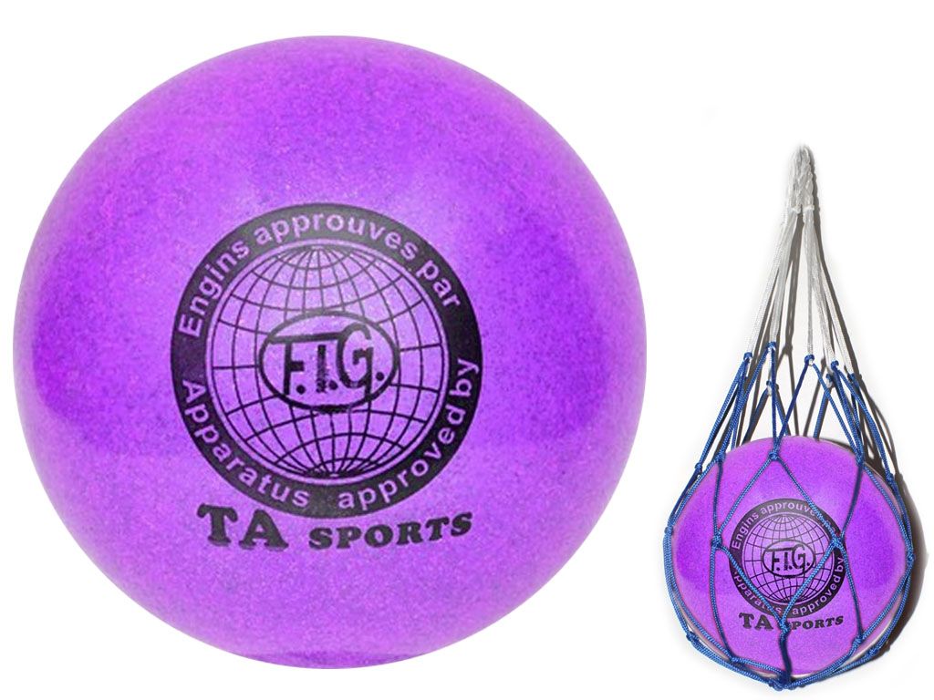 Мяч для художественной гимнастики. Диаметр 15 см. Цвет фиолетовый с добавлением глиттера. К мячу прилагается сетка для переноски. :(Т12):