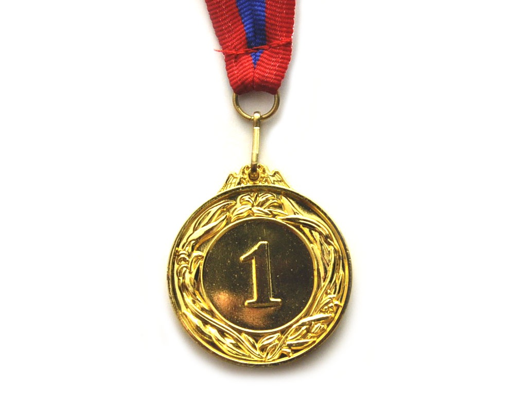 Медаль спортивная с лентой 1 место d - 4,5 см :450-1