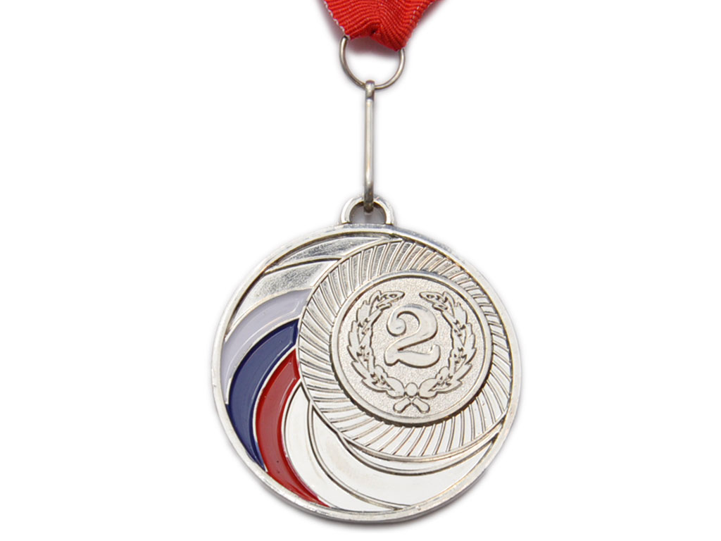 Медаль спортивная с лентой 2 место d - 5 см :1503-2