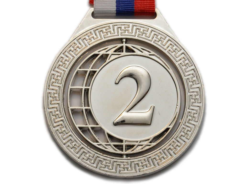 Медаль спортивная с лентой 2 место d - 7,5 см :5703-2