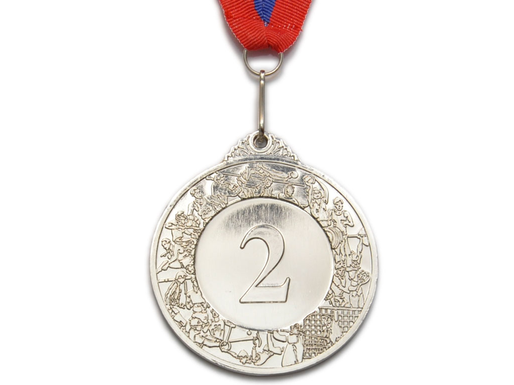 Медаль спортивная с лентой 2 место d - 6,5 см :T503-2