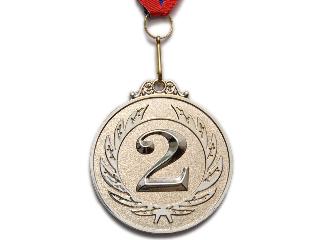 Медаль спортивная с лентой за 2 место. Диаметр 6,5 см: Е05-2