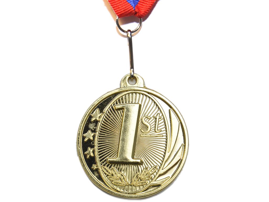 Медаль спортивная с лентой 1 место d - 5 см :1801-1