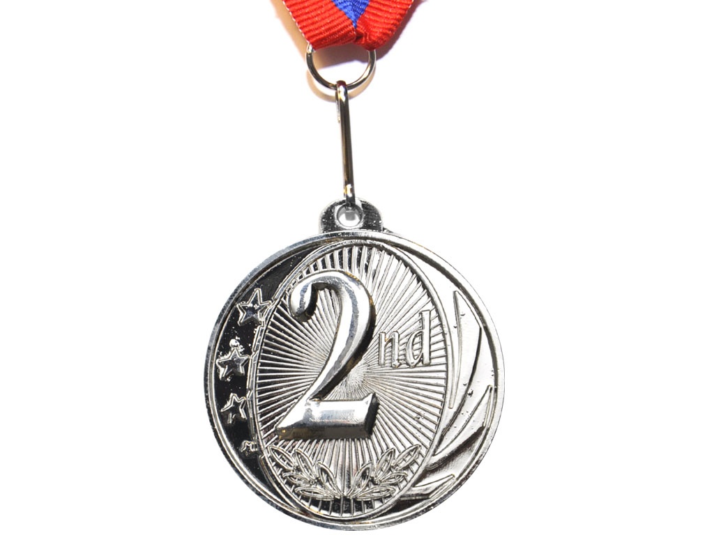 Медаль спортивная с лентой за 2 место. Диаметр 5 см: 1801-2