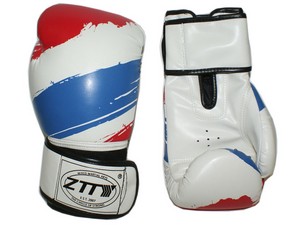 Перчатки боксёрский 12 oz: ZTTY-3G-12-Б Цвет - белый с синими и красными вставками. купить оптом у поставщика sprinter-opt.ru