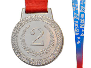 Медаль спортивная с лентой 2 место d - 5 см :МТ851-2 купить оптом у поставщика sprinter-opt.ru